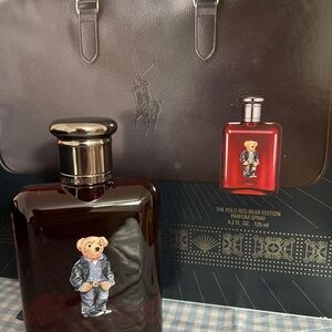 Polo by Ralph Lauren Red Parfum and Blue Leather Men's Duffel Bag